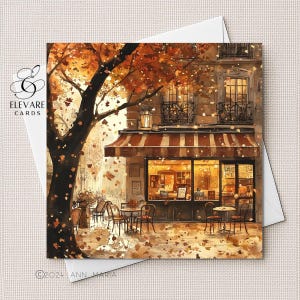 Carte impressionniste, café en France, Paris, poster automne brillant, carte de voeux, carré brillant, papier cartonné épais 420 g, variations, 5 x 5 6 x 6 8 x 8