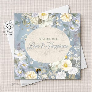 Hochzeitskarte, Love & Happiness. Elegante personalisierte Grußkarte. Quadratische Größe 6x6 8x8 "Glänzendes Finish Deluxe Hochauflösende Qualität 420gsm