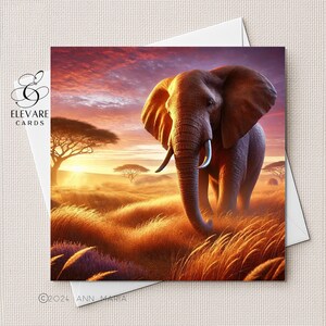 Elephant Majestic, On The Plains, Wild Animals | Blank Card | Poster Print | Any Occasion, Personalised, Him | Her Sizes 6x6 8x8, 6 5x5 Bulk