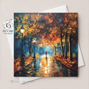 Um Passeio de Outono no Parque. Arte Impressionista. Cartão de Saudações | Impressão de Pôster | Opções Personalizadas de Qualidade Deluxe + Tamanho Grande 13x14x15 cm 20x20 cm