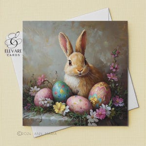 Coelho de Páscoa, Cartão de Primavera | Coelho de Páscoa com Ovos de Páscoa - Personalizado - Cartão/Pôster Divertido, | Acabamento Brilhante Deluxe de Alta Qualidade 420gsm