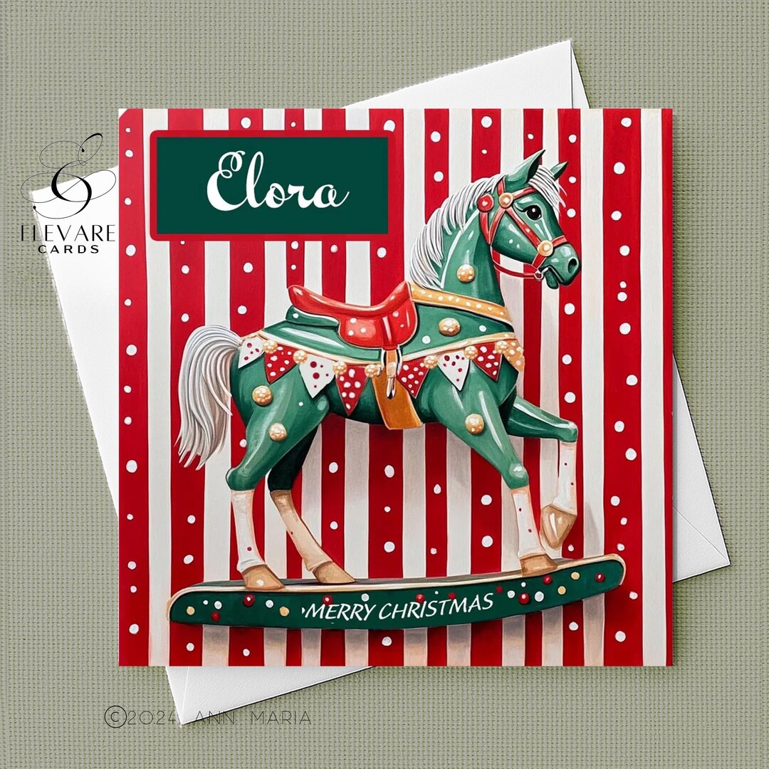 Rocking Horse Vintage Carousel. Kids Christmas Card, Merry Christmas ...