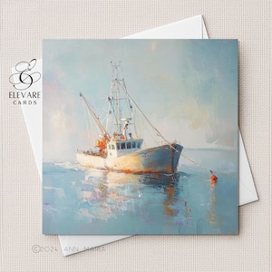 Boot zeevissen, visser van de zee - verjaardagskaart of poster - Vaderdag. Zoon en kleinzoon: glanzende luxe vierkante kaart, gepersonaliseerd
