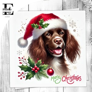 Een kerstkaart voor een springerspaniël, een leuke kaart voor een huisdier, met een kerstmuts op. Voor hondenliefhebbers. Haar hem. Kies om aan te passen 6 x 6 8 x 8,6 5 x 5 In bulk kopen.