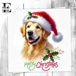 Carte de Noël pour chien Golden Retriever, carte pour animal de compagnie, chien coiffé d'un bonnet de Noel. Pour les amoureux des chiens, lui, elle. Choisissez de personnaliser l'achat en gros 6 x 6 8 x 8,6 5 x 5.
