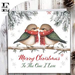 Christmas Birds, alla persona che amo, partner, moglie e marito, biglietto di Natale. Scegli Personalizza, biglietto anteriore e interno 6x6 8x8,6 5x5 RISPARMIA Acquisto all'ingrosso
