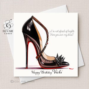 Personalisierte stilvolle High Heel Schuh Geburtstagskarte, | Poster Tochter Mama, Schwester, Mummy. 6x6 / 8x8" | Glossy Finish Deluxe High Grade 420gsm