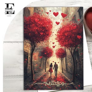 Luxus Liebe, glückliche Valentinstag Karte. Malerische Straße. Partner, Frau, Mann, Weihnachtsdekoration, Geschenk, Personalisiert Individuell angefertigt - A5/A4