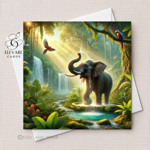 Elefante maestoso, nella giungla, animali selvatici / Biglietto vuoto / Stampa poster / Qualsiasi occasione, personalizzato, Lui / Lei Dimensioni 6x6 8x8, 6 5x5 all'ingrosso