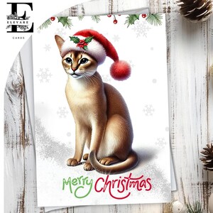 Chat de Singapour Coiffé d'un chapeau de Noël. Carte de Noël, joyeux Noël. Pour les amoureux des chats de tous âges. Choisissez de personnaliser cette carte, A5, 6 x A6