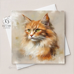 Aquarelle de chat roux et blanc, portrait de chaton | Carte | affiche | Tous les amoureux des chats. Elle, lui, options personnalisées | Carré 6x6 8x8 11,5X11,5 EN VRAC