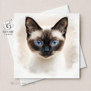Aquarelle de chat siamois | Carte vierge | affiche | Tous les amoureux des chats. Elle, lui, options personnalisées | Carré 6x6 8x8 11,5X11,5 VRAC