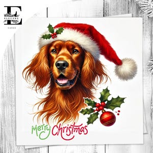 Een rode kerstkaart voor een hond, een schattige hond met een kerstmuts. Hondenliefhebbers, hem of haar, kiezen ervoor om aan te passen 6 x 6 8 x 8,6 5 x 5 in bulk kopen.
