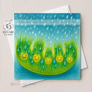 Lachend gras, smileygezichten. De natuurkaart "Natuurlijk fenomeen lachend gras" | Posterafdruk | 6 x 6 8 x 8" | Hoogwaardig glanzend, luxe 420 gsm