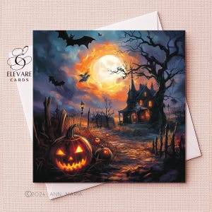 Cartes maison hantée citrouille d'Halloween joyeux, Cartes à encadrer voeux automne fantaisiste | Affiche imprimée | Carton de luxe 6 x 6 8 x 8, brillant haute qualité