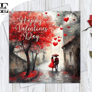 Happy Valentine's Day, Rainy Day, Valentines Card | Partner, Verlobte Frau, Ehemann. Aquarell Glossy Deluxe High Grade 420gsm 6x6 8x8 ""
