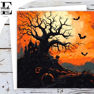 Impressionistische, verwelkte Halloween-Grußkarte. Van Gogh Inspiriert 6x6 8x8 "Glänzendes Finish Deluxe Grade 420gsm Kann Anpassen