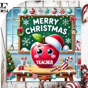 Biglietto di auguri per l'insegnante di Natale, mela dell'insegnante di Natale. Scuola materna, neonato. Scegli di personalizzare, biglietto anteriore e interno 6x6 8x8,6 5x5 RISPARMIA in blocco