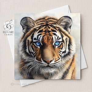 Tiger, Large Cat Portrait, Wild Animals | Blank Card | Poster | Any Occasion, Personalised For Him | Her. Any Age. Sizes 6x6 8x8, 6 5x5 Bulk