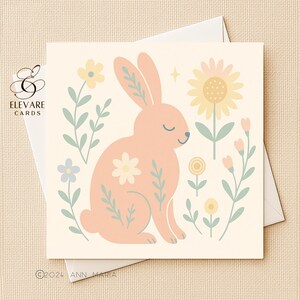 Cartão de coelho escandinavo | Pôster | Arte de parede para berçário com arte popular da primavera | Decoração infantil | Perfeito para berçário e crianças. Emoldurável de alta qualidade