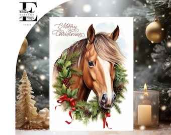 4 x cartes de Noël cheval de luxe, beau cheval vêtu de décorations de Noël, cadeau cheval - personnalisé personnalisé - maman, papa A5/A4