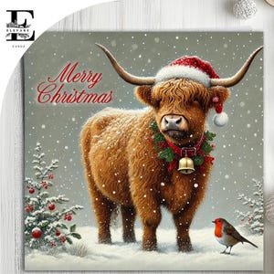 Tarjeta navideña con vaca de las Tierras Altas, Feliz Navidad para mamá, papá, hermano y hermana. Elija personalizar la parte delantera y la interior de la tarjeta 6x6 8x8,6 5x5 AHORRE al por mayor
