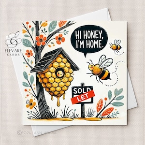 Gepersonaliseerde NIEUW THUIS, bijenkorf, verhuizen Happy New House Mooie thuisverwarmende wenskaart 6 x 6 of 8 x 8 inch glanzend hoge kwaliteit Deluxe 420 gsm