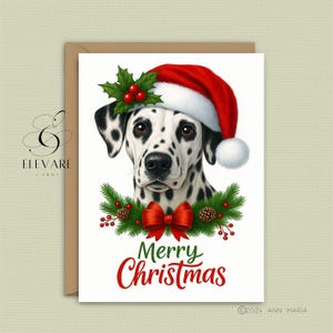 Un chien dalmatien coiffé d'un chapeau de Noël Une carte à encadrer | affiche | Traditionnelle | Brillant de haute qualité | A5 A4 A3 + Lot de 6 A6