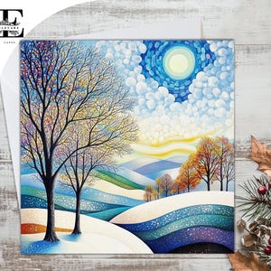 Winter-Schnee-Szene. Bäume In Einer Wiese. Weihnachtskarte Schnee Impressionist inspiriertes Kunstwerk. Wählen Sie Personalisierte 6x6 8x8,6 5x5 SAVE Massenkauf