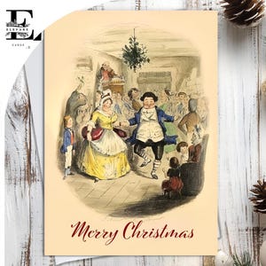 A Christmas Carol Fezziwig's Dance, Victoriaanse kerstkaart Charles Dickens, besneeuwd vintage artwork. Kies Bulksgewijs aanpassen: 6 x 6 8 x 8,6 5 x 5 inch