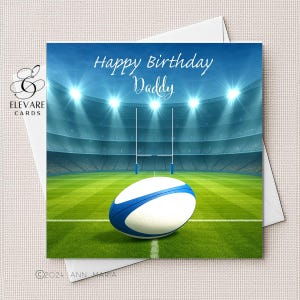 UK Stadion & Rugbyball. Geburtstag | Vatertagskarte. Personalisiert Ihn, Ihr Vater, Sohn, Enkel. Partner- Quadrat Hohe Qualität