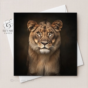 Lioness, Large Cat Portrait, Wild Animals | Blank Card | Poster | Any Occasion, Personalised For Him | Her. Any Age Sizes 6x6 8x8 6 5x5 Bulk