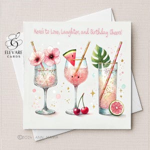 Cartão para bebidas de festa - Impressão em pôster | Coquetéis Spritzer. Mensagem de aniversário personalizada. Ele - Ela | Luxo de alta qualidade 420 g/m² 5x5x6x6x8x8"