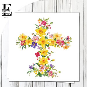 Cruz de Páscoa, Lindas Flores de Primavera para a Páscoa | Cartão e Pôster Personalizados | Acabamento Brilhante Quadrado Deluxe de Alta Qualidade 420gsm