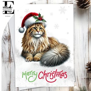 Chat Maine coon coiffé d'un chapeau de Noël. Joyeux Noël. Une carte de Noël amusante pour les amoureux des chats de tous âges, à personnaliser, A5, 6 x A6
