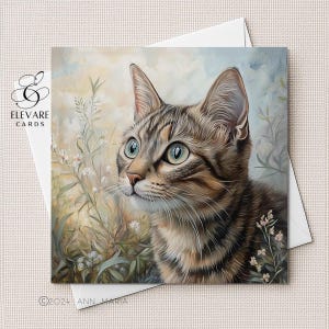Brown Tabby Cat Watercolour Portrait | Card | Poster | All Cat Lovers. Her, Him, Personalised Options | Square 6x6 8x8 11.5X11.5 BULK Buy