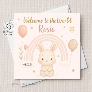 Nouvelle carte arc-en-ciel bébé | Affiche. Bienvenue dans le monde | Bébé fille personnalisable | Jolie illustration pour chambre d'enfant, haute qualité 6x6 8x8