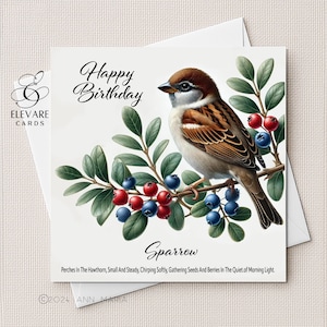 The Sparrow Bird Painting of UK, Woodland Wild Bird | Watercolour Bird Greeting Card | Poster Print | Verse | 6x6 8x8 Deluxe Quality Gloss