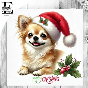Un chihuahua portant un chapeau de Noël. Une carte de Noël amusante pour les amoureux des chiens. Elle lui, choisissez, personnalisez 6 x 6 8 x 8,6 5 x 5 Achat en gros
