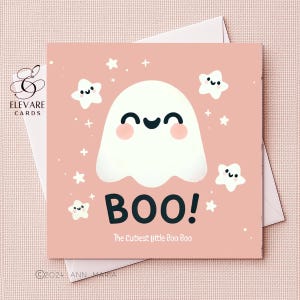 Leuke Halloween-spook, schattigste kleine boe-geroep, eigenzinnig, grillig, funky wenskaart | Posterafdruk | 6 x 6 8 x 8 | Luxe glans van hoge kwaliteit