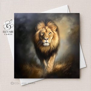 Lion Large Cat Portrait, Wild Animals | Blank Card | Poster For Any Occasion, Personalised For Him | Her. Any Age. Sizes 6x6 8x8, 6 5x5 Bulk