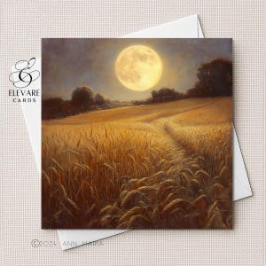Magnifique champ de maïs doré éclairé par la pleine lune. de voeux | Affiche imprimée | Options personnalisées de luxe + vrac 5 x 5 6 x 6 20 x 20 cm