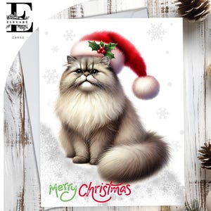 Chat Persan Coiffé D'un Chapeau De Noël. Carte de Noël, joyeux Noël. Pour les amoureux des chats de tous âges. Choisissez Personnalisé, A5, 6x A6
