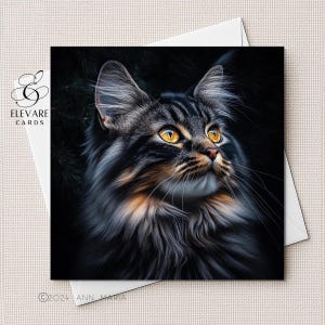 Maine Coon Cat, Watercolour Portrait | Blank Card | Poster | All Cat Lovers. Her, Him, Personalised Options | Square 6x6 8x8 11.5X11.5 BULK