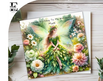 Personalised Flower Fairy Happy Birthday for Mum, Mother, Mummy, Nan Gran, Choose!  6x6" or 8x8" | Glossy Finish Deluxe High Grade 420gsm