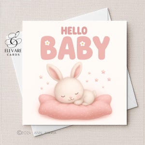 Neues Baby Karte | Poster Hello BABY. | Rosa Farben. Baby Mädchen kann personalisiert werden | Kinderzimmer Illustration Luxus Finish Quadrat 6x6 8x8 ""