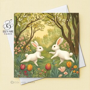 Tradizionale e straordinaria arte di conigli bianchi, carta/poster/pasqua primavera estate/personalizzata/lucida deluxe di alta qualità/quadrata 420 g/m²