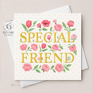 Un ami spécial, carte à cadre personnalisée pour anniversaire | Affiche, cadeau floral pour une personne spéciale.  6 x 6,8 x 8 haute qualité de luxe 420 gsm