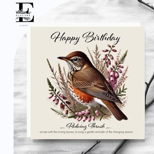 Rotflügel-Drossel-Malerei des ziehenden wilden Vogels des Vereinigten Königreichs. Geburtstagskarte mit Vers. "Wähle 6x6 / 8x8" Gloss Finish Deluxe Top Grade 420gsm."