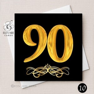 Personalisierte Geburtstagskarte | Ein 90 Jahre alter Mann oder Frau | Zusammengestellt, glänzendes Finish, Auswahl an hellen und fröhlichen Designs zum 90